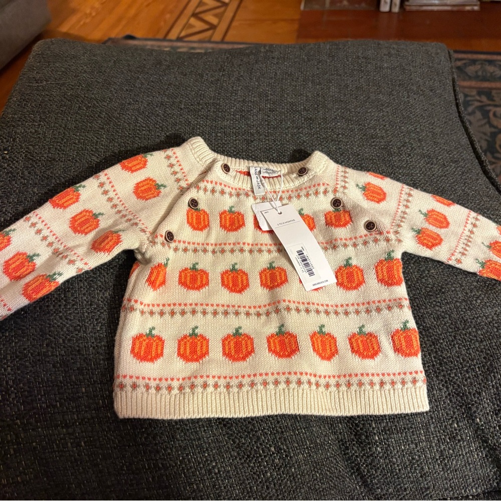 Janie and Jack White Orange Knit Sweater 3-6 Months Long Sleeve Pumpkin Button